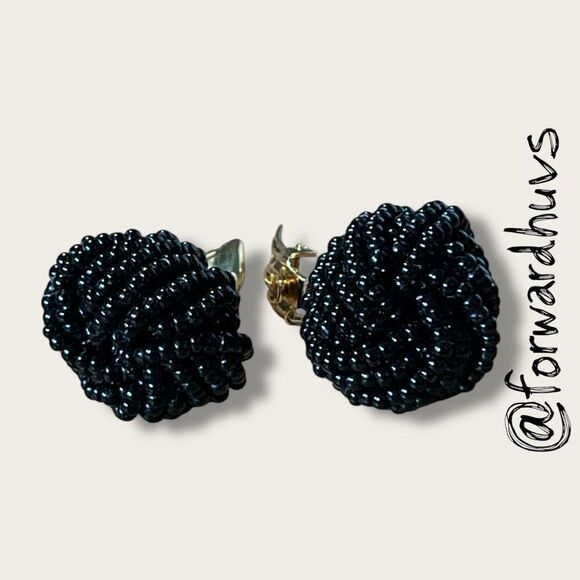 Bundle Sale 3 for $15 | Vintage Black Beaded Clip-On Earrings – 3/4” - Picture 3 of 6